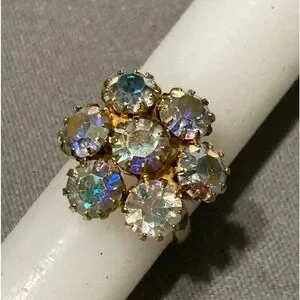 Vintage | Jewelry | Vintage Ab Rhinestone Round Adjustable Ring | Poshmark